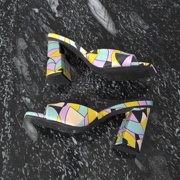 BRAND NEW BAMBOO UNTOLD 21 1960s STAINED GLASS SQUARE TOE MULE HEELS SANDAL - Picture 11 of 16